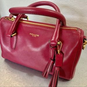 Coach Leather Zipper Crossbody Handle Tote Small Berry